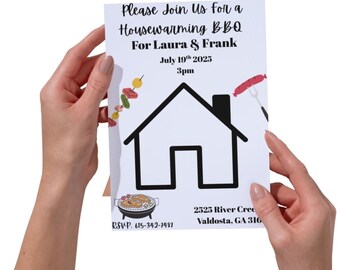 Housewarming BBQ invitation for new home printable. Digital BBQ invite editable.