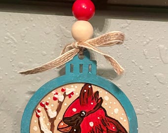 Décoration de Noël cardinal peinte à la main, en bois 4 pouces