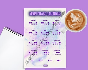 Calendario delle fasi lunari 2026 / stampa artistica murale del ciclo lunare celeste / download immediato