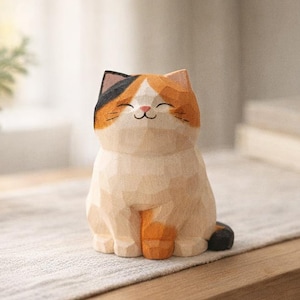 Handcrafted Wooden Cat Figurine | Whimsical Animal Desk & Home Decor