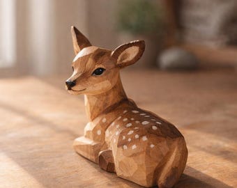 Wooden Deer Figurine - Hand Carved Fawn | Waldorf Woodland Decor | Nursery Shelf Forest Animal | Scandinavian Rustic Home | Personalised