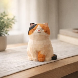 Figura de gato de madera hecha a mano / Animal caprichoso para escritorio y decoración del hogar