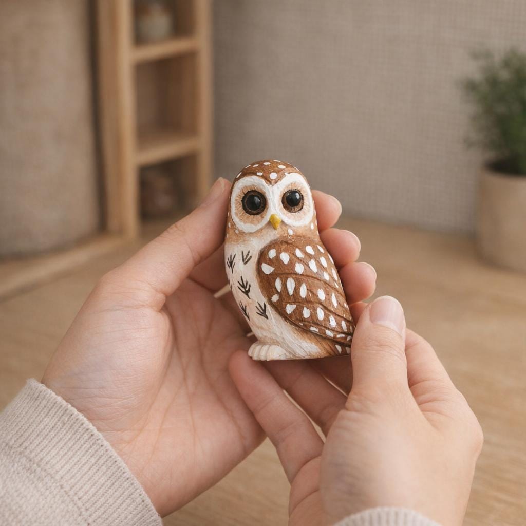 Hand Carved Wooden Owl Keychain | Woodland Animal Bag Charm | Personalised Option