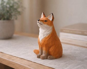 Carved Wooden Fox Figurine | Woodland Animal Shelf Decor | Personalised Option