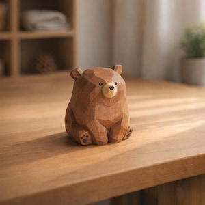 Bärenfigur aus Holz | Handgefertigte Bär Dekor | Winziger Schreibtisch-Buddy | Wald Kinderzimmer Dekor | Kleine Geschenkidee