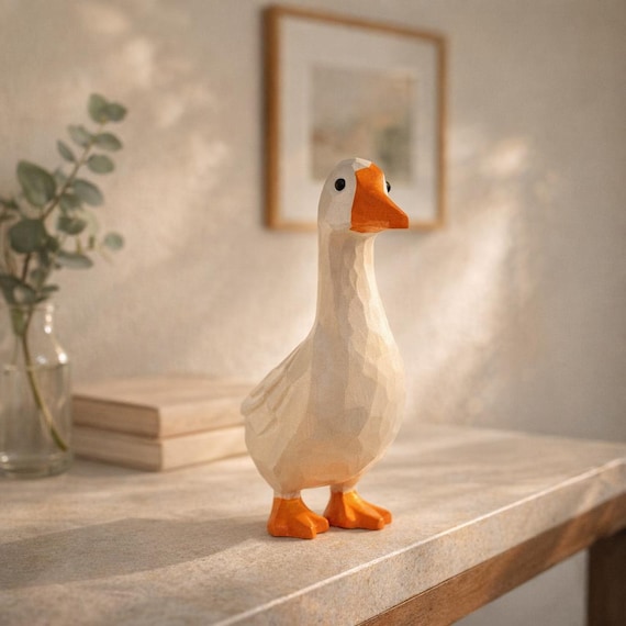 Handcrafted Wooden Goose Figurine | Wooden Goose Decor | Whimsical Animal Ornament | Desk Shelf Decor  | Personalised option