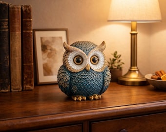 Figura de búho de resina - Estatua decorativa de búho para estantería, escritorio o mesita de noche - Un detalle decorativo acogedor - Regalo para los amantes de los búhos