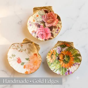 Birth Month Shell Trinket Dish - Handmade Floral Ring Dish - Birthday Gift for Her - Choose Your Month - Gift Boxed
