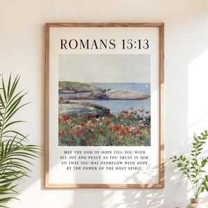 May The God Of Hope Fill You With All Joy | Romans 15:13 Scripture | Christian Wall Art | Framed Bible Verse Print | Vintage Landscape