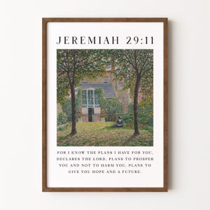 Porque yo sé los planes que tengo para ti / Jeremías 29:11 / Ilustración de casa de jardín vintage / Descarga digital