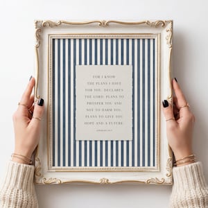 Jeremiah 29:11 | For I Know The Plans I have For You | Christian Wall Art | Blue Stripe Print | Framed Scripture Print