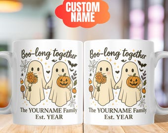 Personalized Halloween Mug – Boo-long Together Ghost Couple – Custom Name Family Gift, Couple Gift