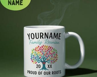 Personalized Family Mug – Proud of Our Roots Family Reunion – Custom Name & Year Gift for Families