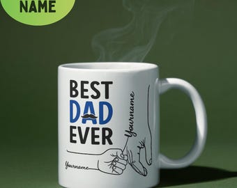 Taza personalizada para papá – El mejor papá del mundo – Regalo personalizado con nombre y mano para el Día del Padre