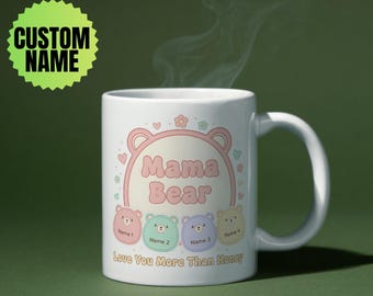Personalized Mama Bear Mug – Custom Kids Names Gift for Mom, Mother’s Day