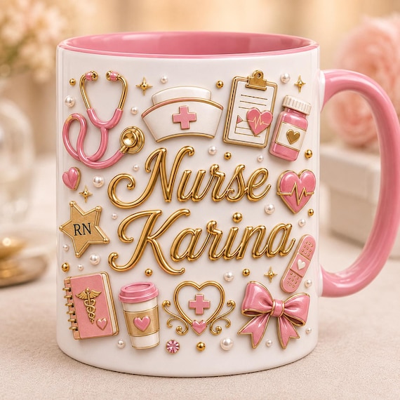 Custom Nurse Mug with Name, Personalized Doctor Graduation Coffee Cup, 3D Look Medical Stethoscope Tumbler Mug, RN Medical Assistant Gift