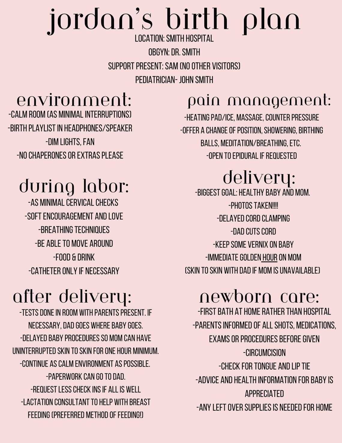 EDITABLE Birth Package! Birth Plan, Hospital Packing List & Caregiver ...