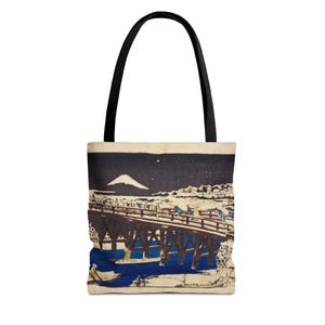 Japanische traditionelle Tragetasche, Mt Fuji Winter Design, Hiroshige inspiriert, japanische Kunst Geschenk, schöne Schultertasche, japanische Kultur
