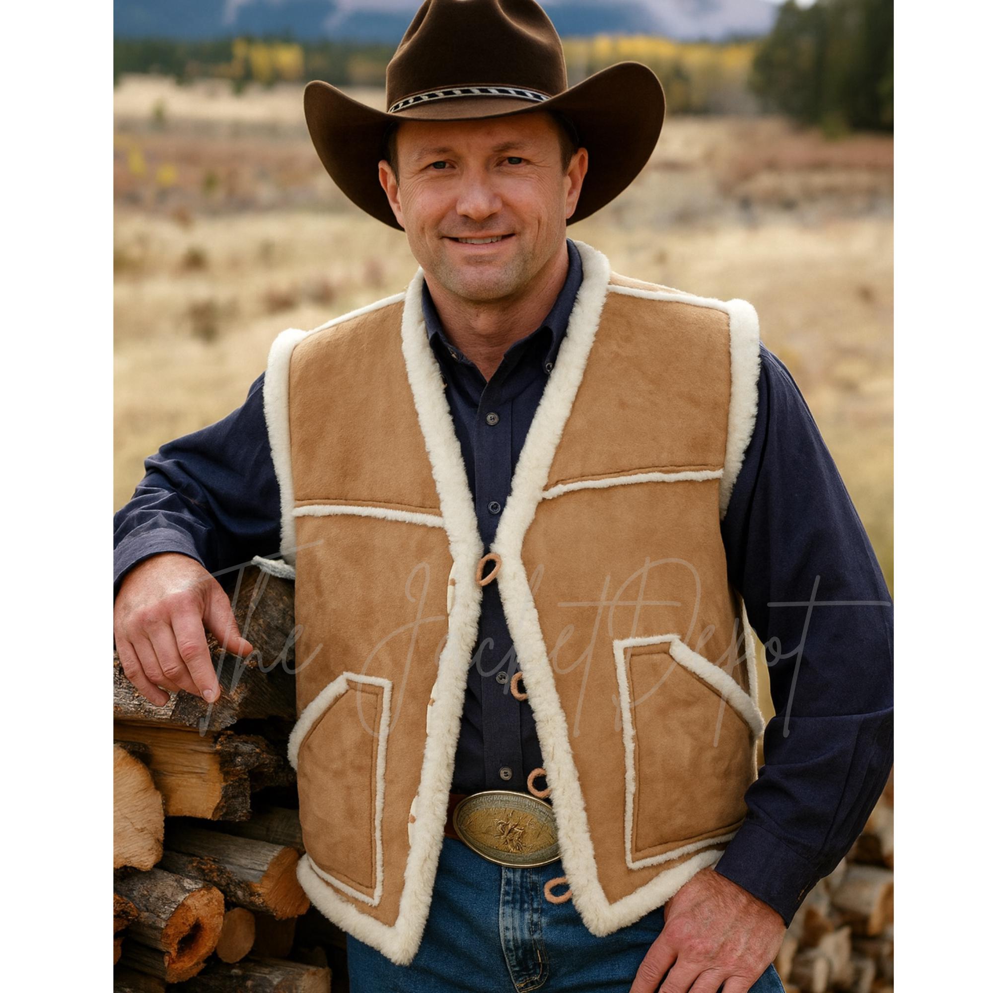 Gilet Traditionnel En Daim Pour Homme - Vintage Cowboy - Coupe Normale Sans Manches