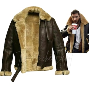 Men&#39;s RAF Aviator Real Leather Jacket Coat Bomber B3 Sheep Skin Pilot Flying