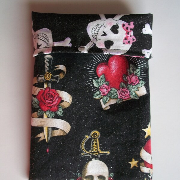 small reversible reusable eco-friendly fabric gift bag / goodie bag  ~ skulls ~