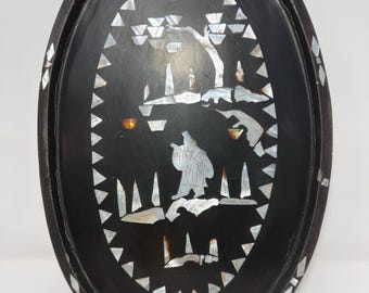 Antique Mother-of-Pearl Inlay Tray | Early 1900s Asian Decor