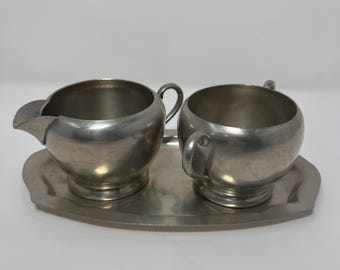 Vintage Royal Holland Pewter Creamer & Sugar Set with Tray – Made in Netherlands