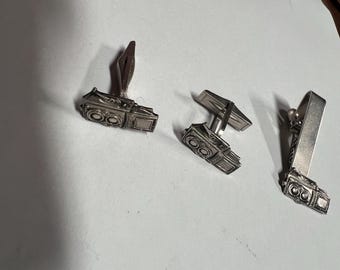 Vintage Camera Cufflinks & Tie Clip Set, Silver Tone TLR Camera Design, Photography Novelty Accessories
