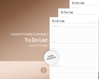 Minimalist To Do List Printable for Simple Tasks Template, Letter & A4 PDF