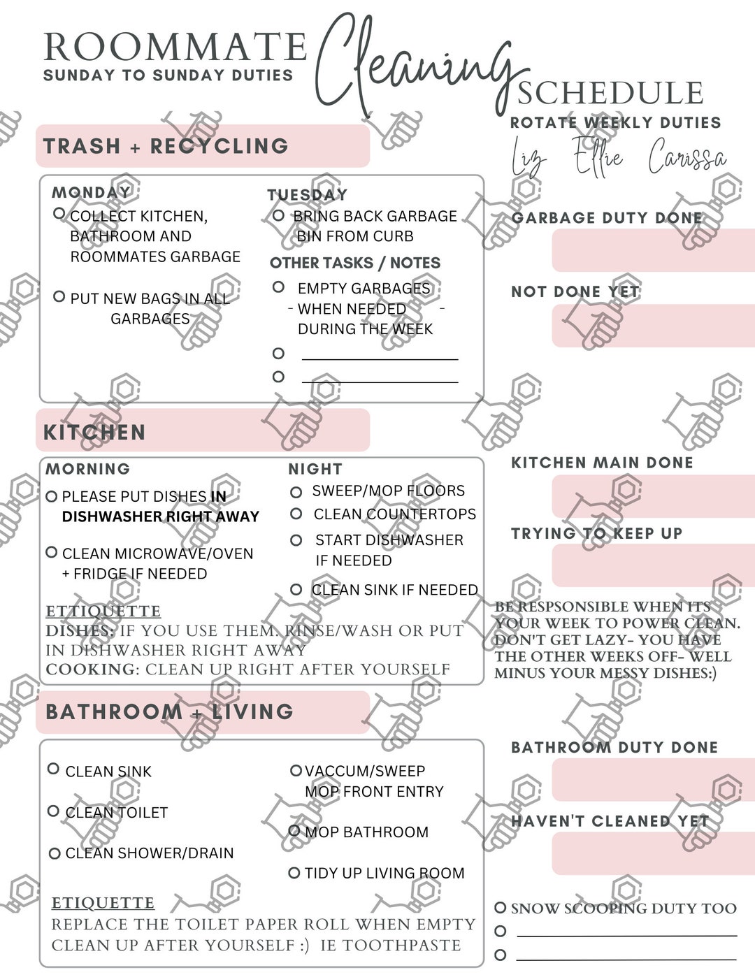 College Roommate Cleaning Schedule - Etsy