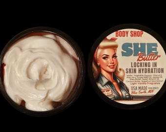 Summer glow body skincare SHE Butter body lotion made all natural body butter by Body Shop cute retro vintage look