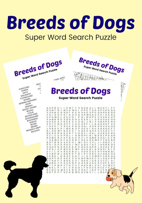 breeds of dogs super word search puzzle