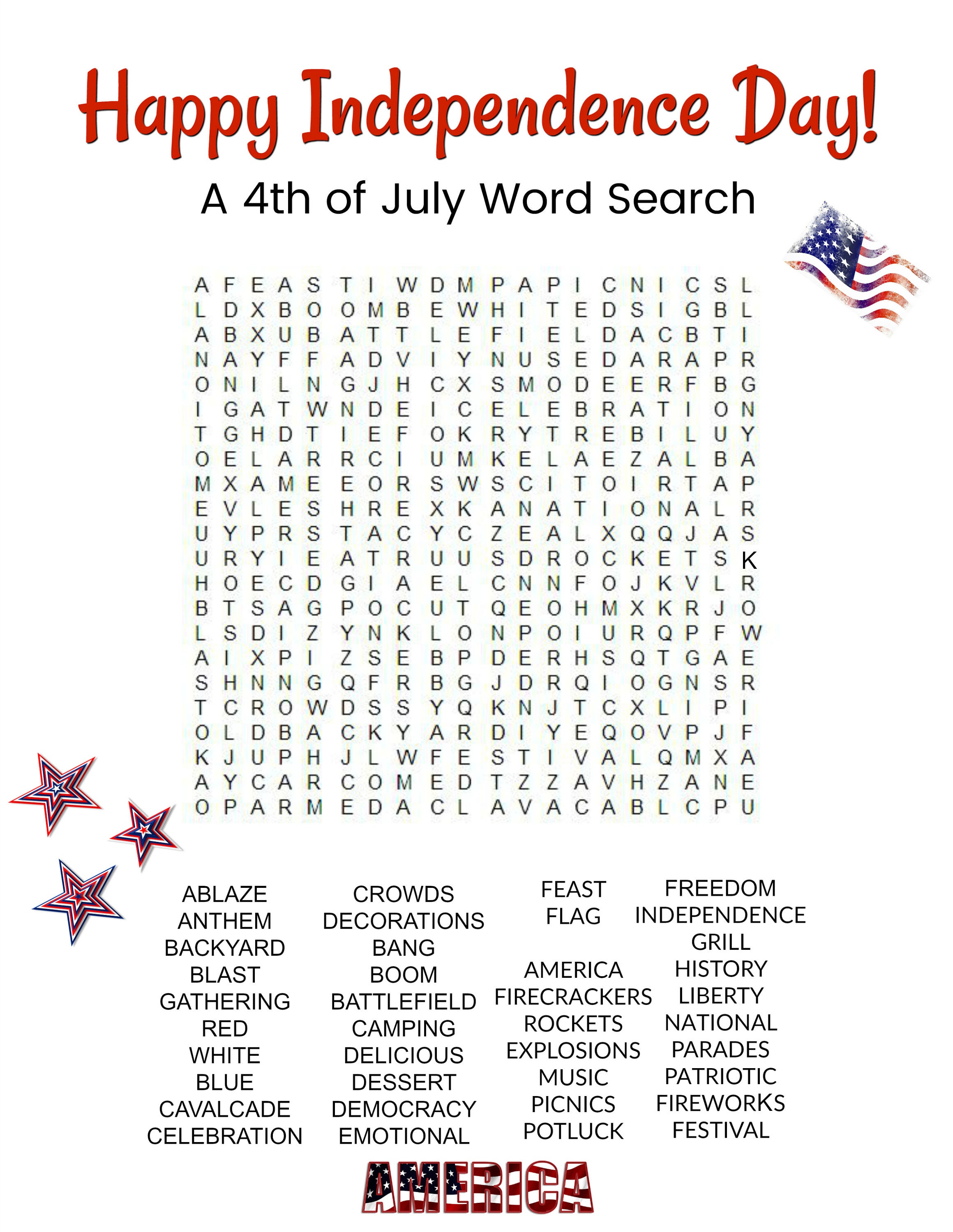 Independence Day Printable Game Set of 2 Word Search, Maze, Party Games