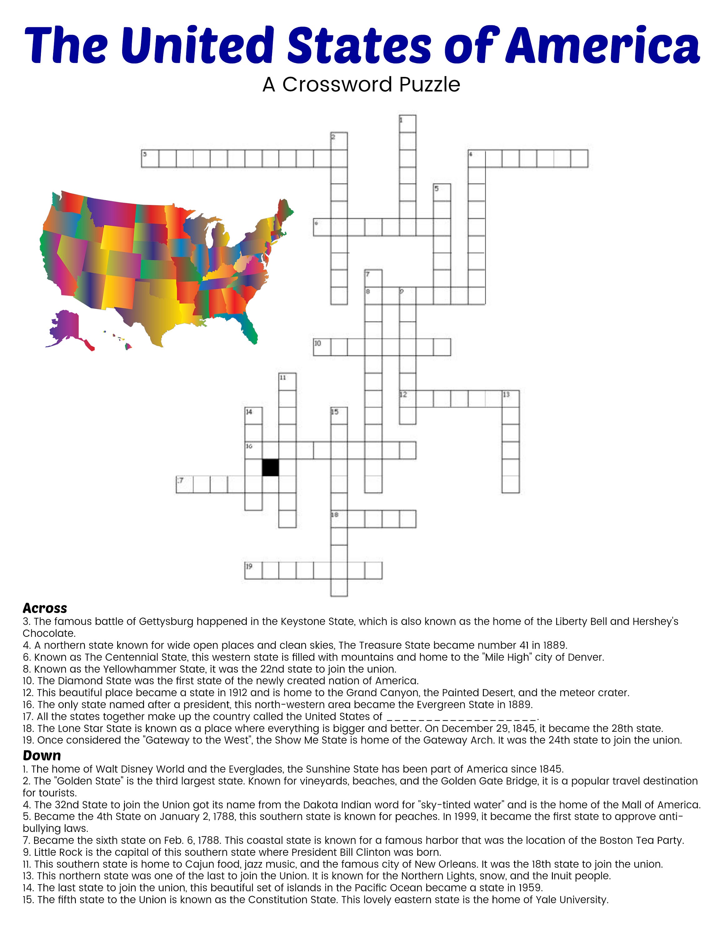 The 50 United States of America Game Set of 5 Crossword | Etsy