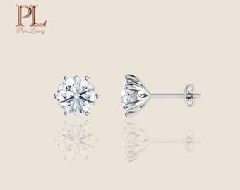 Round Diamond Stud Earrings, Solitaire Diamond Earrings, 6 Prong Studs, Everyday Diamond Jewelry, 14K Gold Gift for Her
