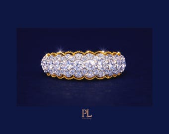 Wide Diamond Eternity Band Ring, Multi Row Pave Wedding Band, Yellow Gold Anniversary Ring, Statement Diamond Ring for Women