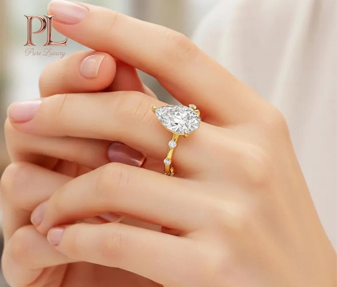 Pear Shaped Diamond Engagement Ring | Dainty Yellow Gold Promise Ring ...