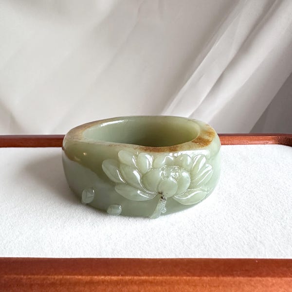 Certified Natural Nephrite Jade Bangle | Full Skin Seed Material | Carved Wide Band | Milk Blue Tone | Heavy Handfeel | Inner Diameter 54mm