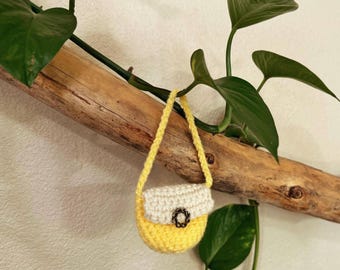 Micro Crochet Bags - Tiny Cottagecore Coin Purse - AirPod Holder Pouch with Antique Metal Accent, Whimsical Car Mirror Charm, Mini Fairycore