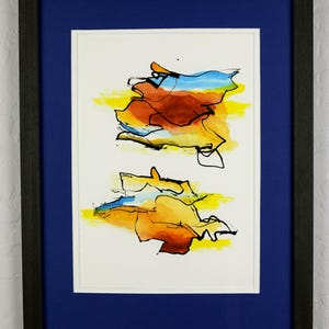 Origineel abstract schilderij: originele aquarel/inktkunst, 12 x 16, klaar om op te hangen