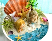 Mermaid Beach Terrarium Kit Air Plants Coastal Living Beach Decor 2 Mermaids 2 Flamingos 2 Sea Creatures 8.5 quot Ceramic Bowl Gift