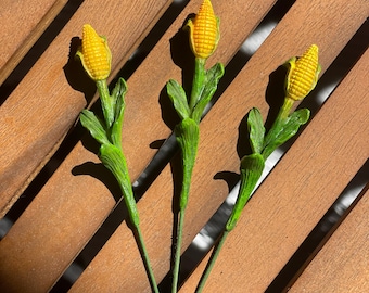 Miniature Corn Stalk Picks – Fairy Garden, Dollhouse, or Terrarium Metal Garden Decor, Set of 3