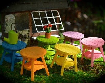 Miniature Adirondack Table in Pastel Colors ~ Miniature Wood Table • Fairy Garden, Terrarium, Miniature Decor