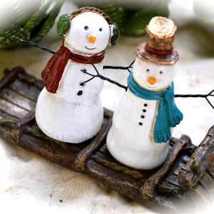 Miniature Rustic Sled Only or with 2 Blue Trees Option – Fairy Garden Winter Decor, Terrarium Christmas Accessory