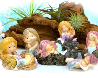 Miniature Mermaid Figurine – Resin Fairy Garden, Terrarium, or Dollhouse Accessory, Choice of Styles