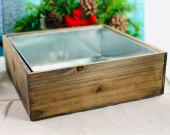 Wooden Box Planter with Removable Zinc Liner – Fairy Garden, Herb & Succulent Planter, Natural Wood 10"x3.5"