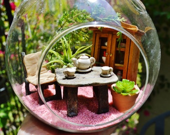 Tea Garden Terrarium Kit ~ Medium 6" Air Plant Terrarium Kits ~ Home Decor ~ Little Kitchen Scene ~ Mother's Day Gift ~ Tea Party ~ Gift