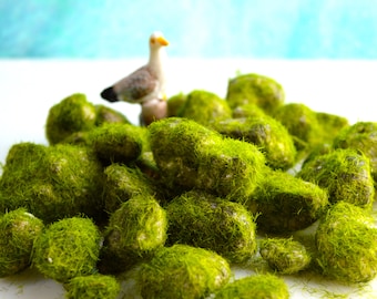 Faux Moss Covered Rocks ~ Faux Rocks ~ 3x4" bag ~ For Miniature Gardens ~ Build-a-Terrarium ~ Approximately 15 pieces ~ Moss covered stones