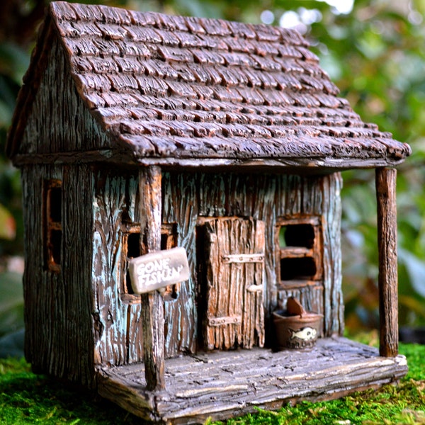 Fairy Garden Cabin ~ Fishing Cabin ~ Fairy Garden Houses ~ Miniature Garden Supplies ~ Fairy Garden Miniatures ~ Miniature Cabin ~ For Him