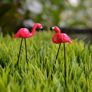 Miniature Pink Flamingos – Set of 2 ~ 2.75" Tall Resin Flamingo Figurines ~ Fairy Garden Miniatures and Supplies ~ Terrarium Birds